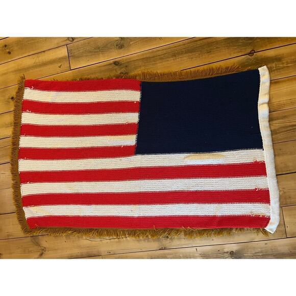 Vintage Crochet American Flag Blanket/Throw. USA.  Stripes. Couch Bed 68"x43" - Picture 2 of 4